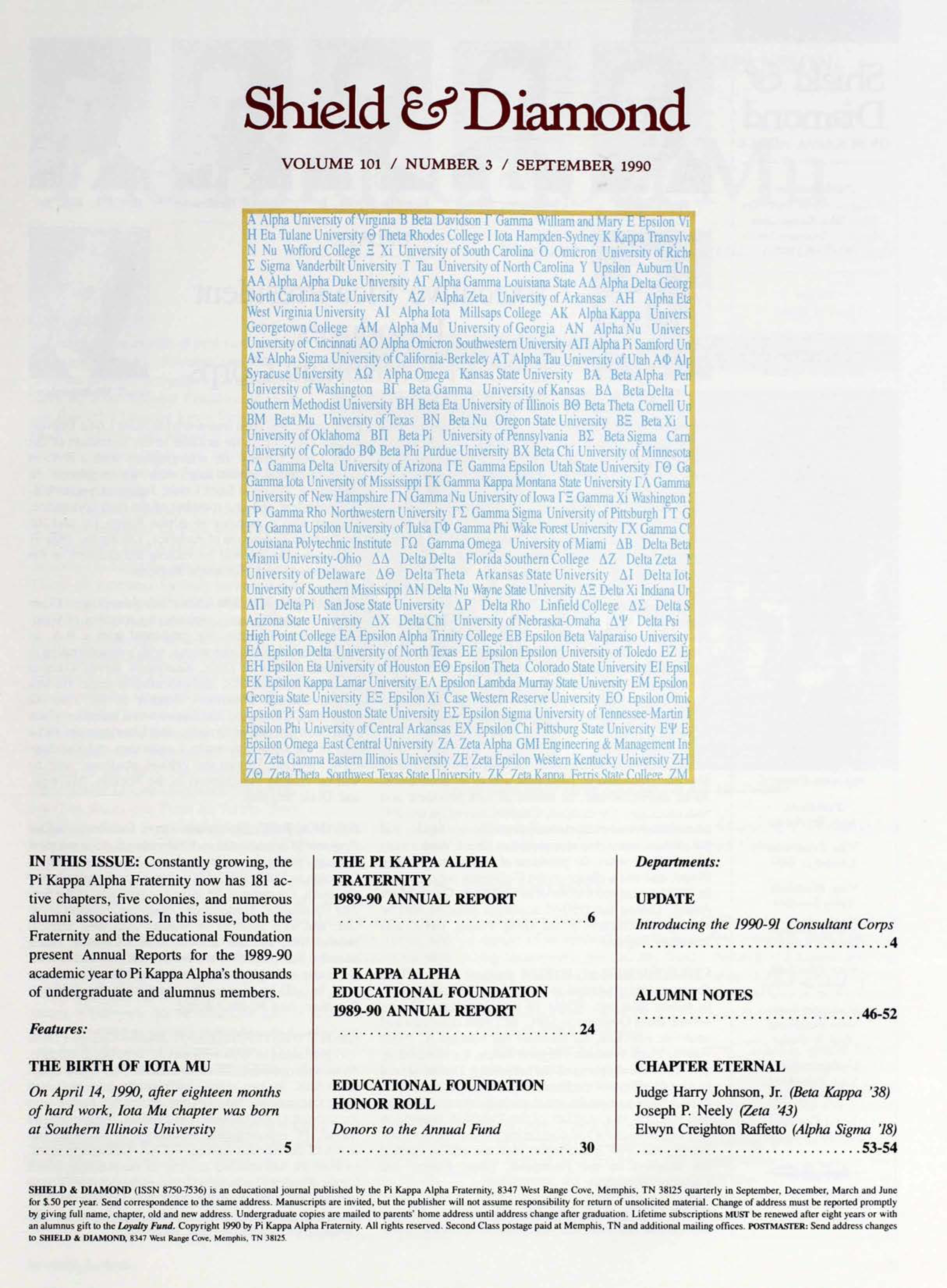 Shield & Diamond, Vol. 101, No. 3, Table Of Contents